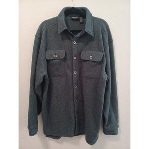 Rag Lan NZ Fleece Shirt Jacket Shacket Mens Sz L Green Long Sleeve Button Up